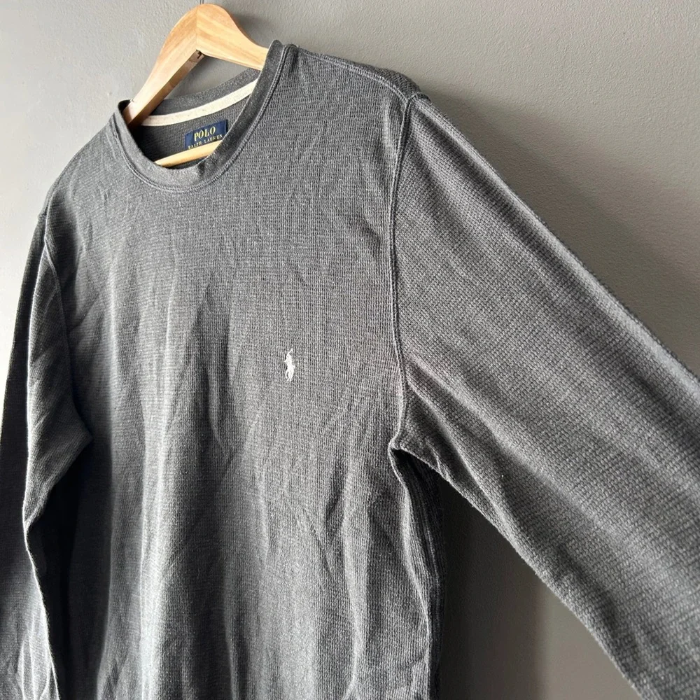 Polo Ralph Lauren‎ Men's Gray Waffle Knit Long Sleeve Crew Neck Shirt Size L